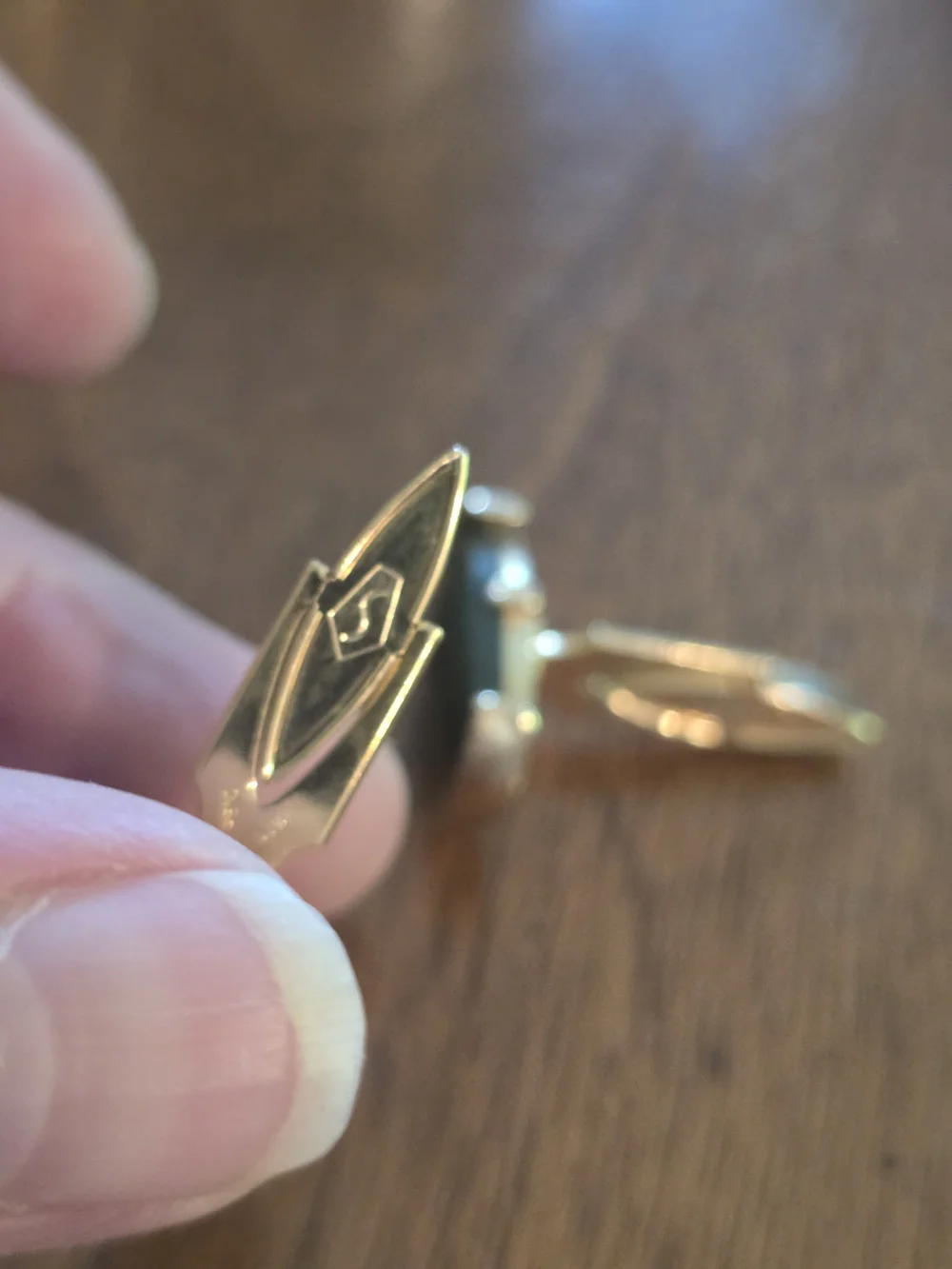 Gold-Tone Swank Green Oval Stone Cufflinks for Men